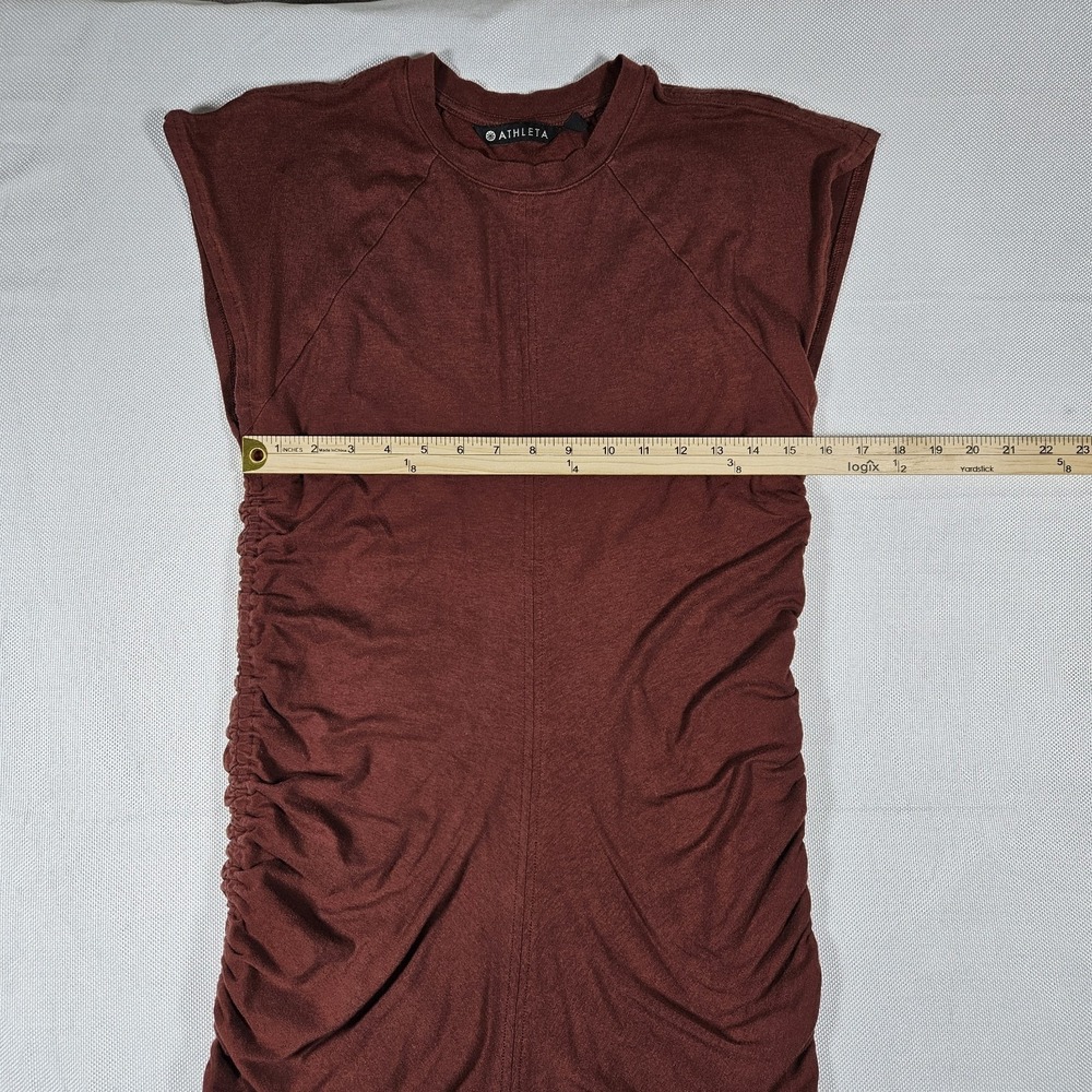 Athleta Presidio Ruched Dress Mahogany Brown Cotton Stretch Medium Summer - Picture 6 of 7